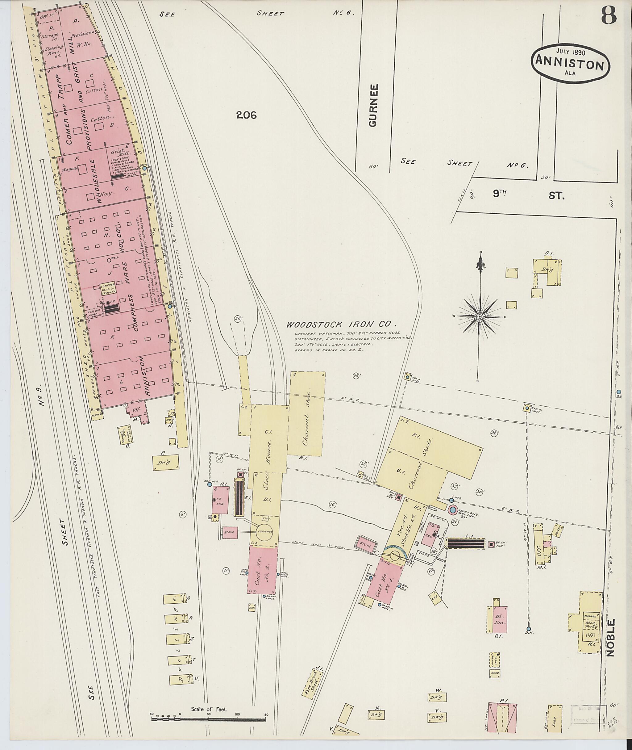 This old map of Anniston, Calhoun County, Alabama was created by Sanborn Map Company in 1890