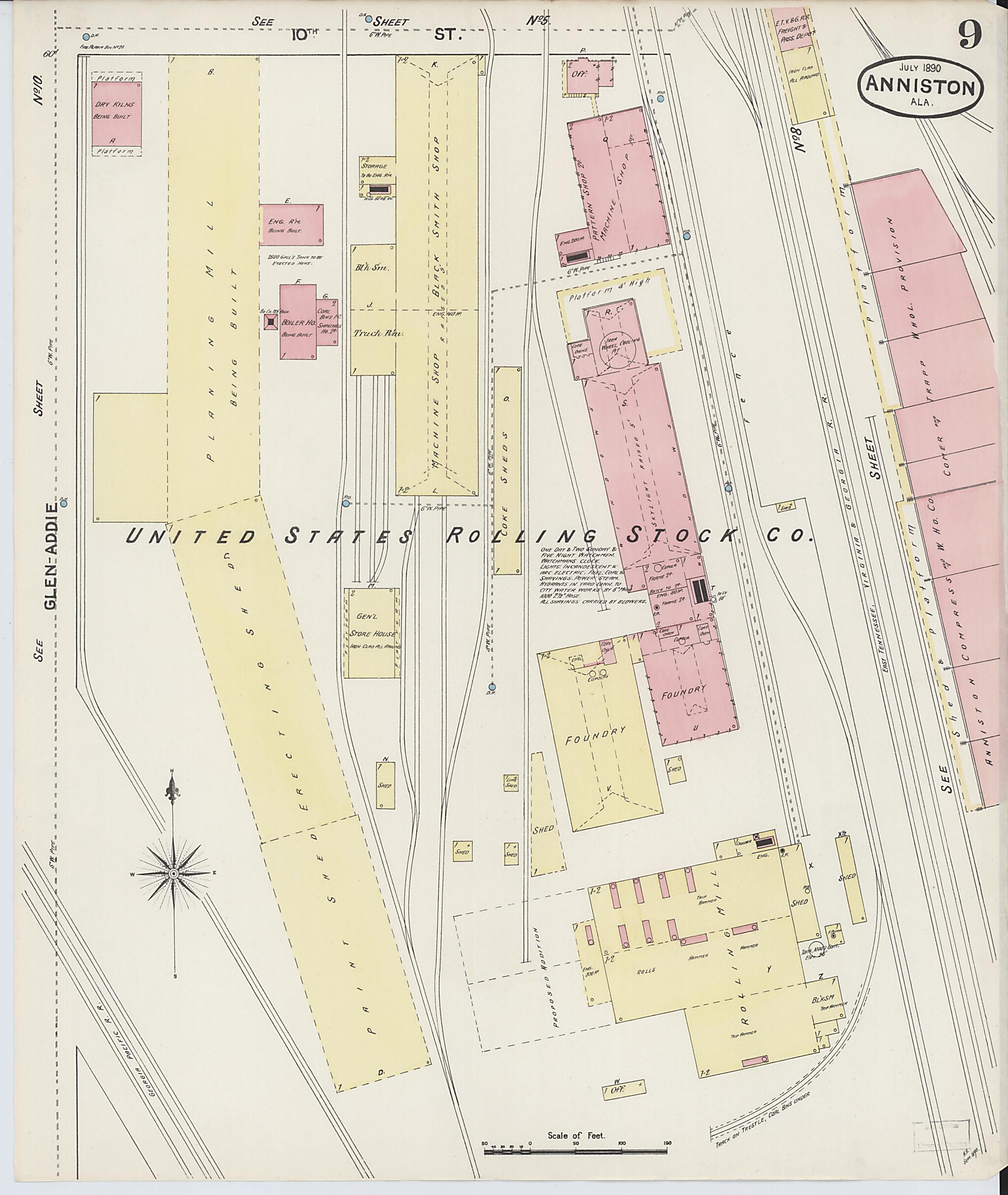 This old map of Anniston, Calhoun County, Alabama was created by Sanborn Map Company in 1890