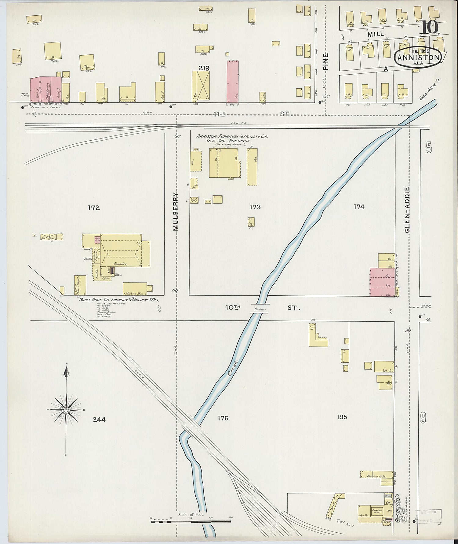 This old map of Anniston, Calhoun County, Alabama was created by Sanborn Map Company in 1895