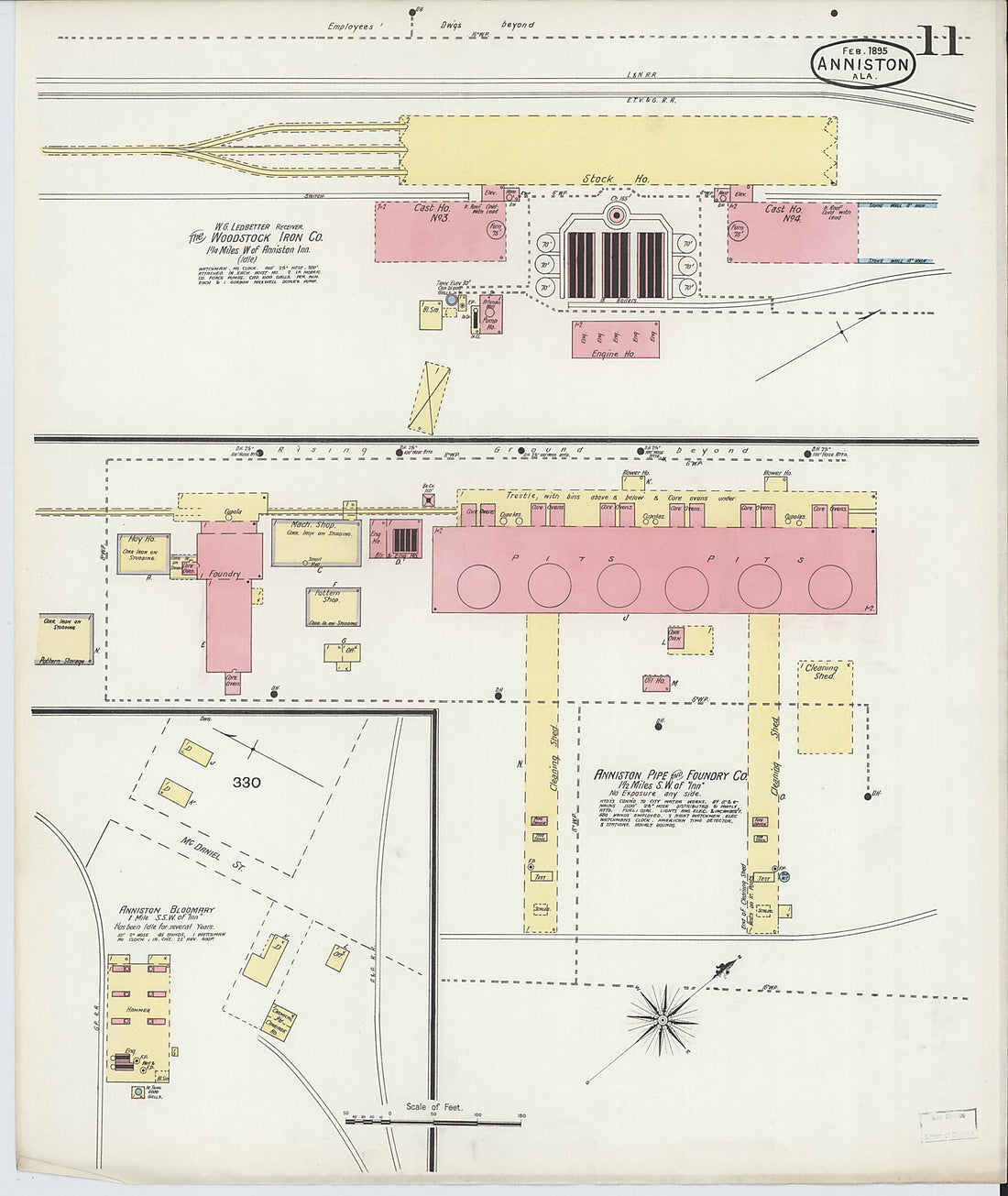 This old map of Anniston, Calhoun County, Alabama was created by Sanborn Map Company in 1895