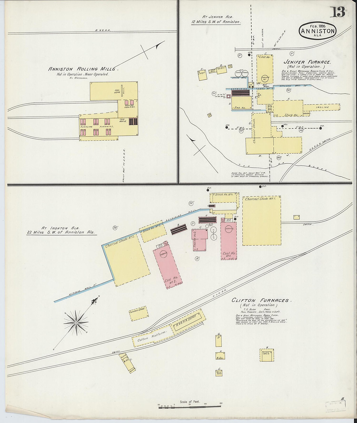 This old map of Anniston, Calhoun County, Alabama was created by Sanborn Map Company in 1895