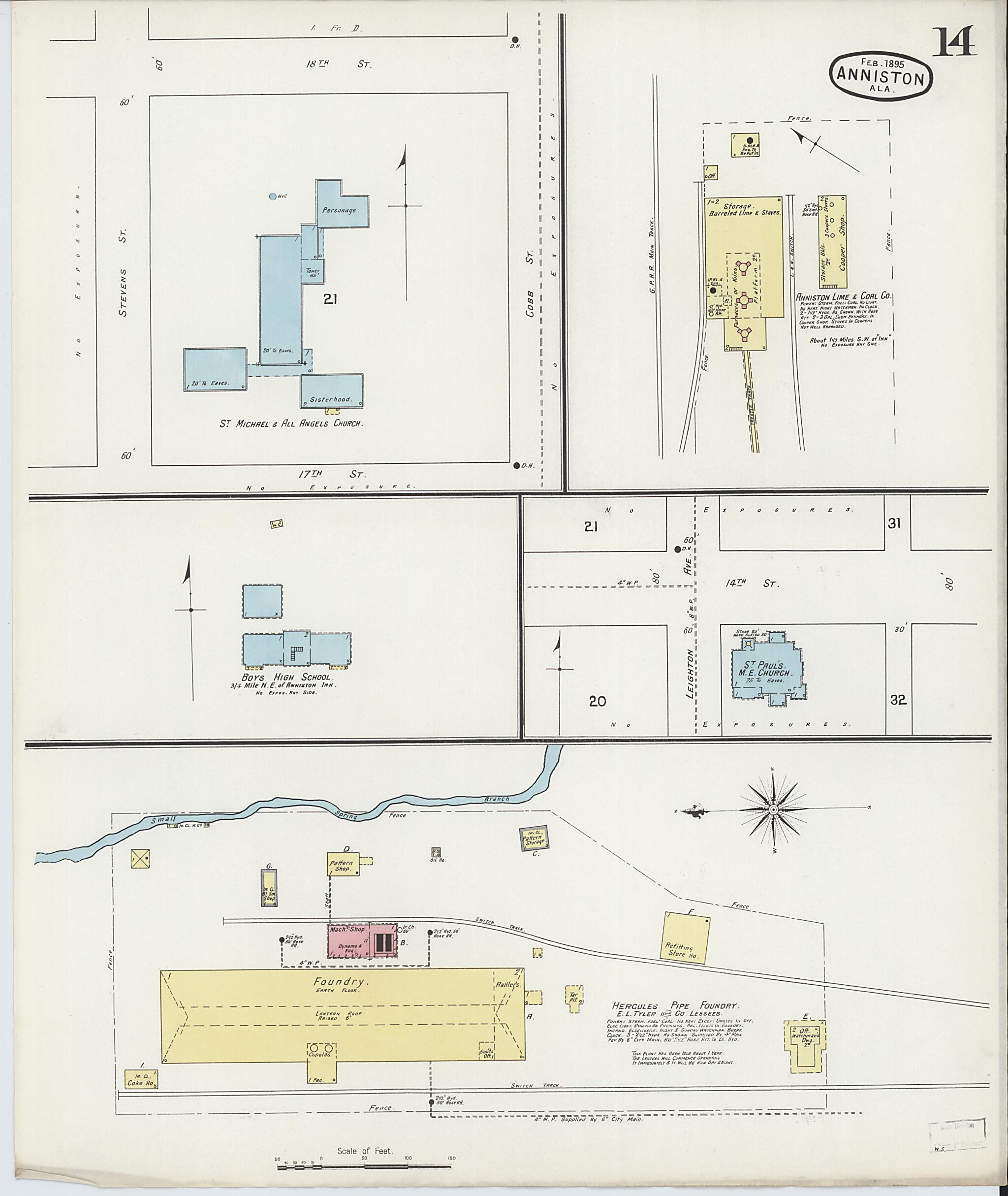 This old map of Anniston, Calhoun County, Alabama was created by Sanborn Map Company in 1895