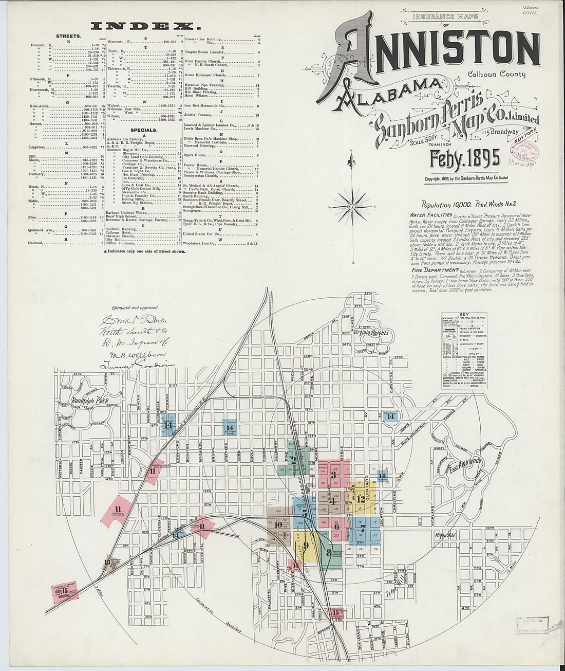 This old map of Anniston, Calhoun County, Alabama was created by Sanborn Map Company in 1895