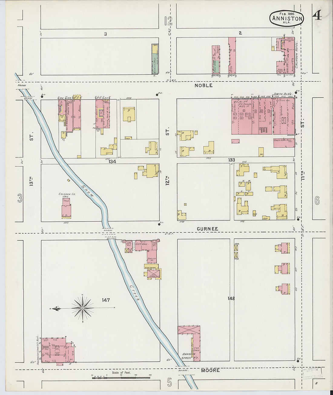 This old map of Anniston, Calhoun County, Alabama was created by Sanborn Map Company in 1895