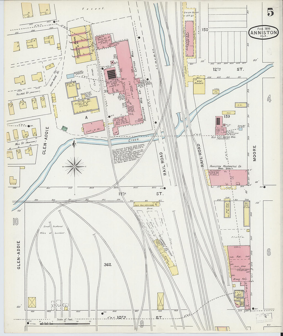 This old map of Anniston, Calhoun County, Alabama was created by Sanborn Map Company in 1895