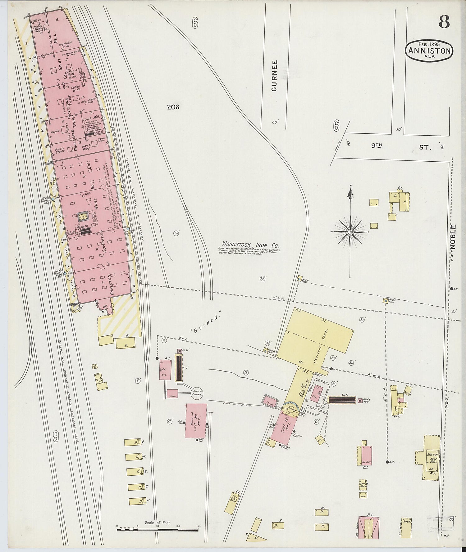 This old map of Anniston, Calhoun County, Alabama was created by Sanborn Map Company in 1895