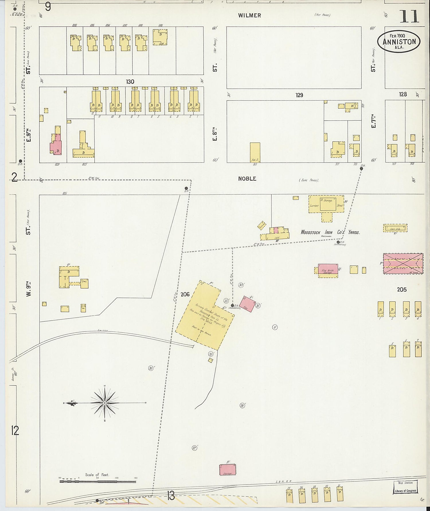 This old map of Anniston, Calhoun County, Alabama was created by Sanborn Map Company in 1900