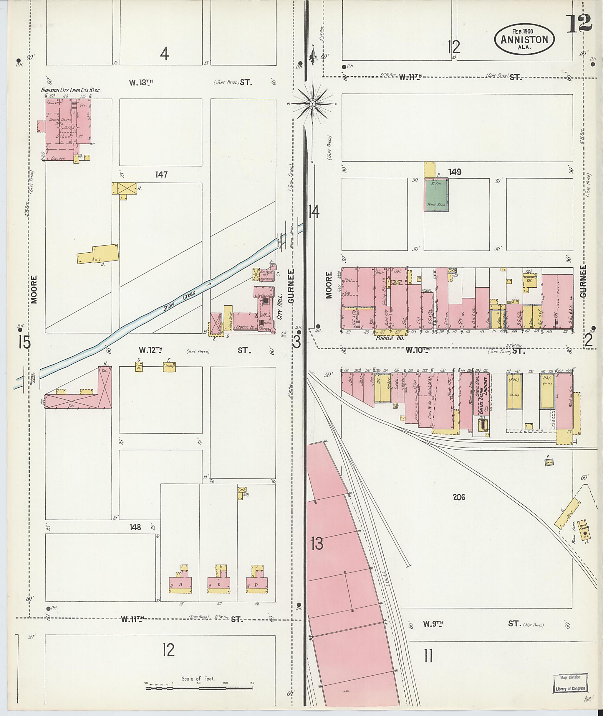 This old map of Anniston, Calhoun County, Alabama was created by Sanborn Map Company in 1900