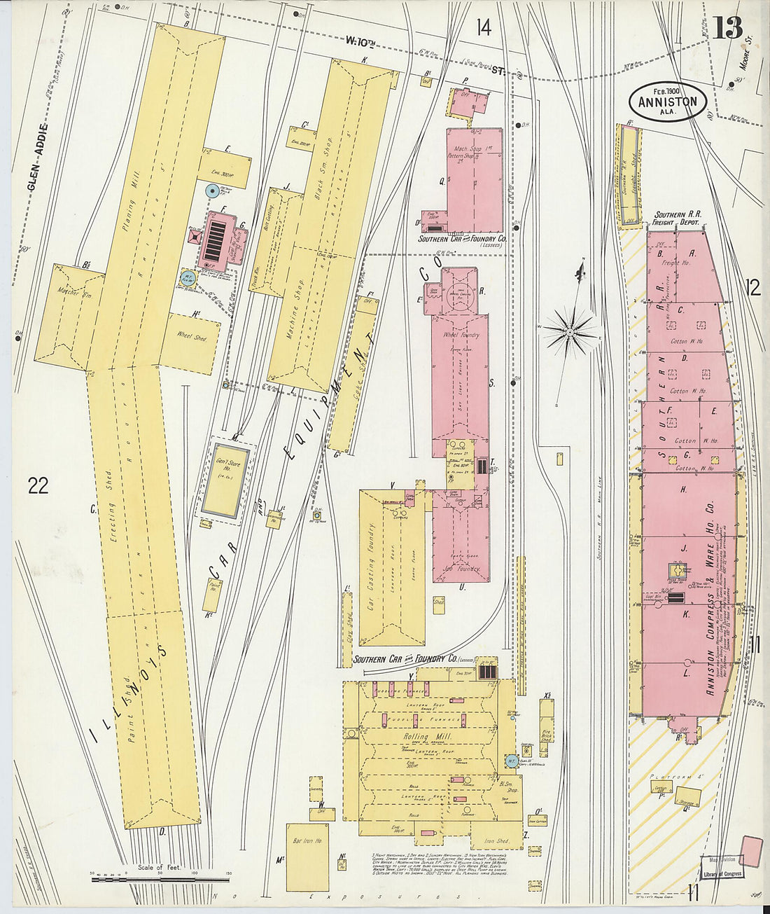 This old map of Anniston, Calhoun County, Alabama was created by Sanborn Map Company in 1900