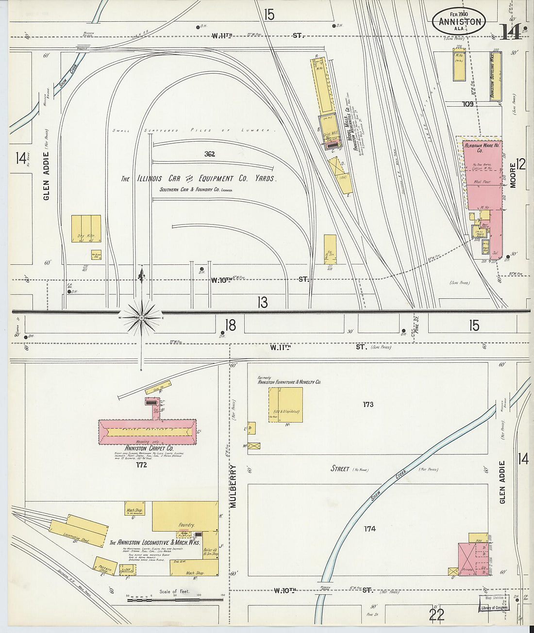 This old map of Anniston, Calhoun County, Alabama was created by Sanborn Map Company in 1900