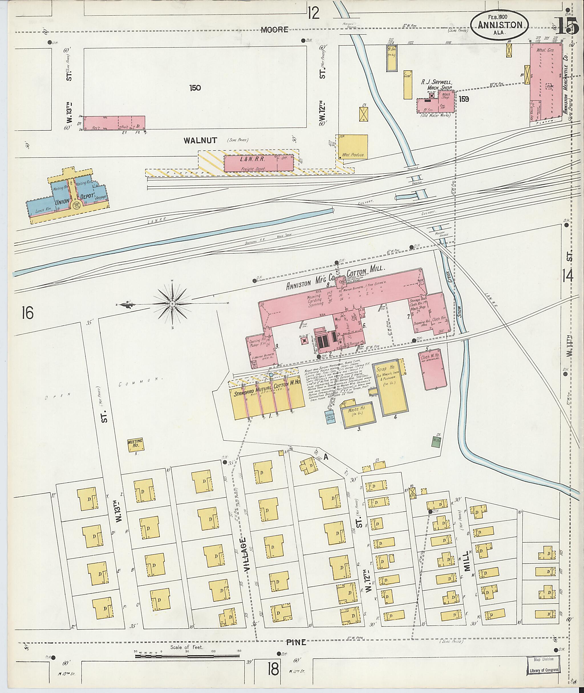 This old map of Anniston, Calhoun County, Alabama was created by Sanborn Map Company in 1900