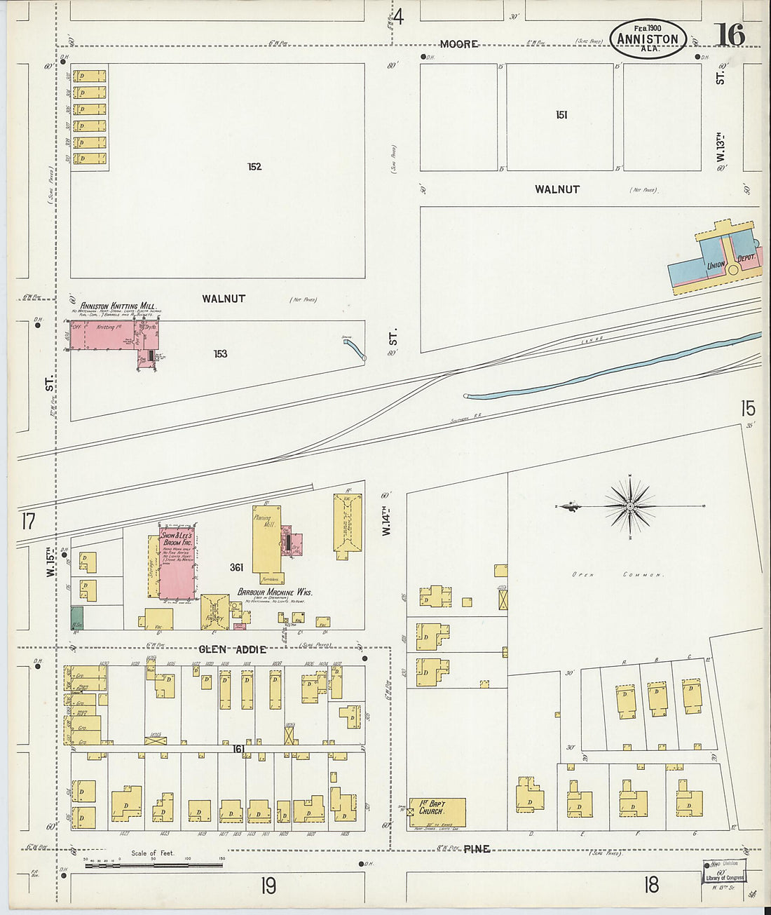 This old map of Anniston, Calhoun County, Alabama was created by Sanborn Map Company in 1900