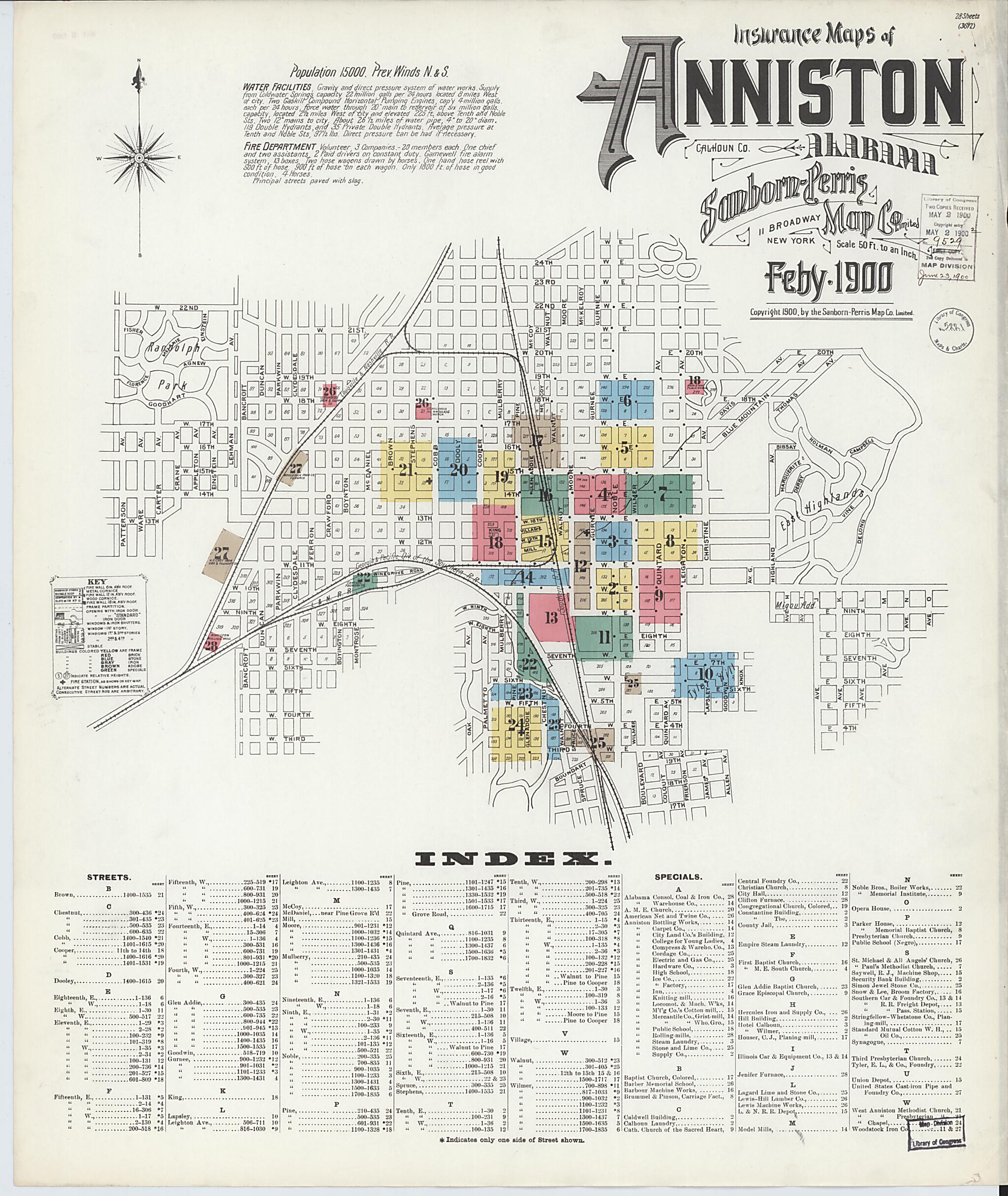 This old map of Anniston, Calhoun County, Alabama was created by Sanborn Map Company in 1900