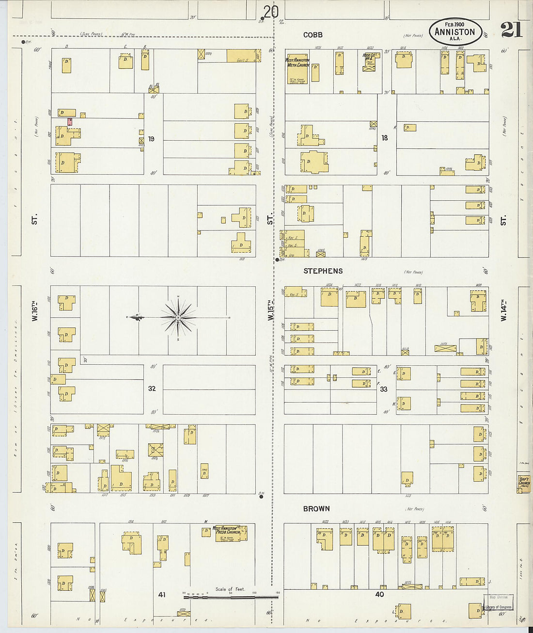 This old map of Anniston, Calhoun County, Alabama was created by Sanborn Map Company in 1900