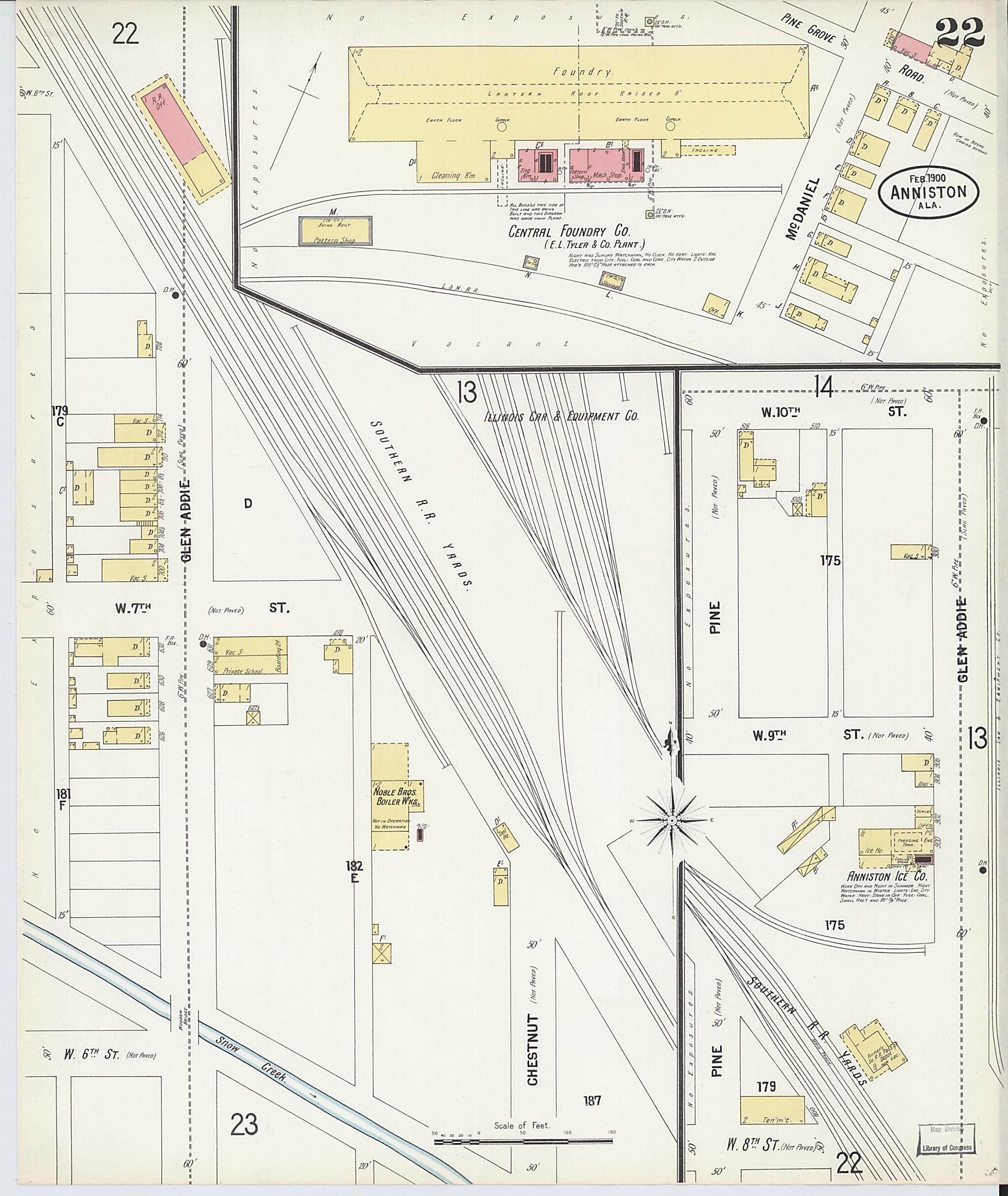 This old map of Anniston, Calhoun County, Alabama was created by Sanborn Map Company in 1900