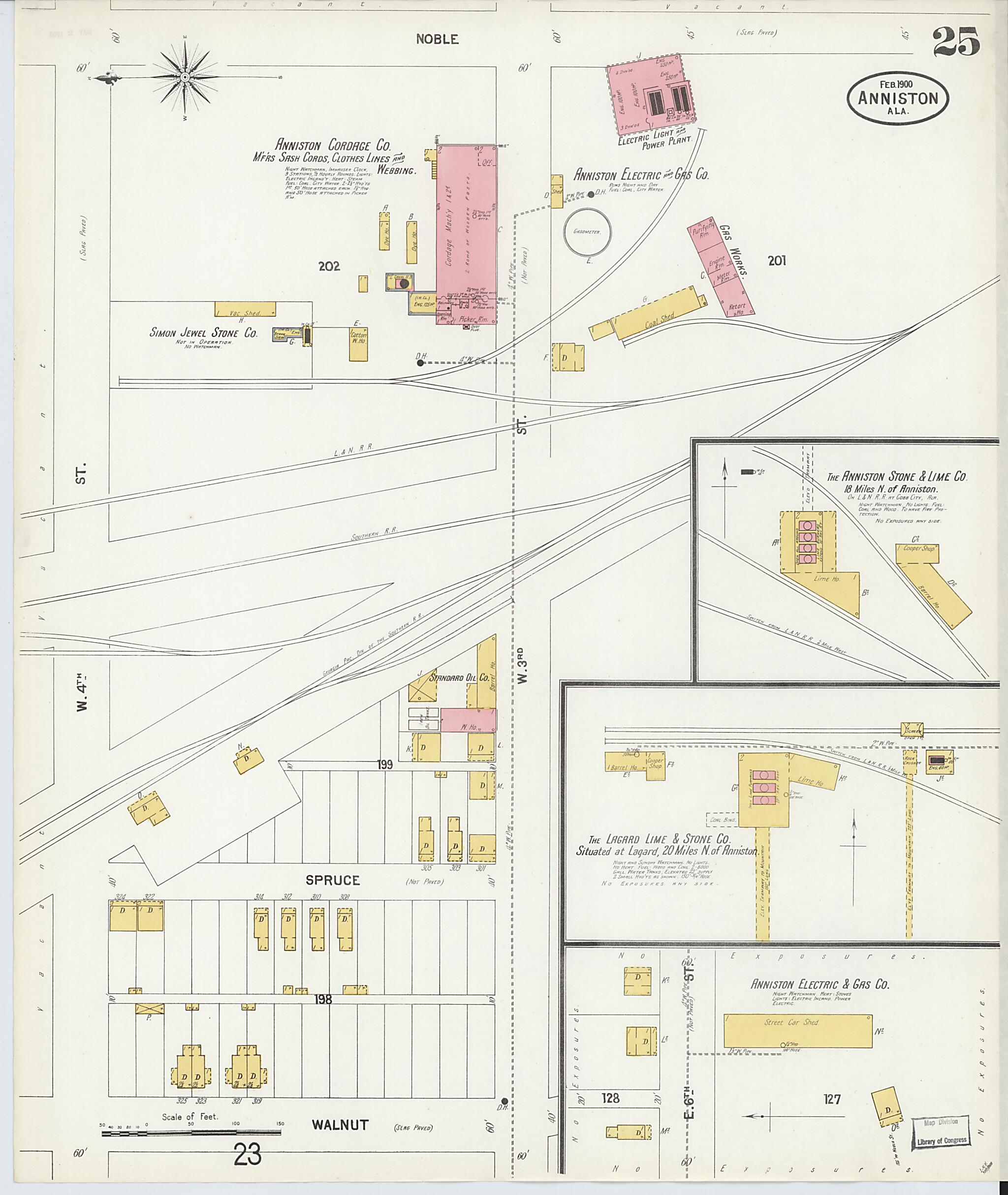 This old map of Anniston, Calhoun County, Alabama was created by Sanborn Map Company in 1900