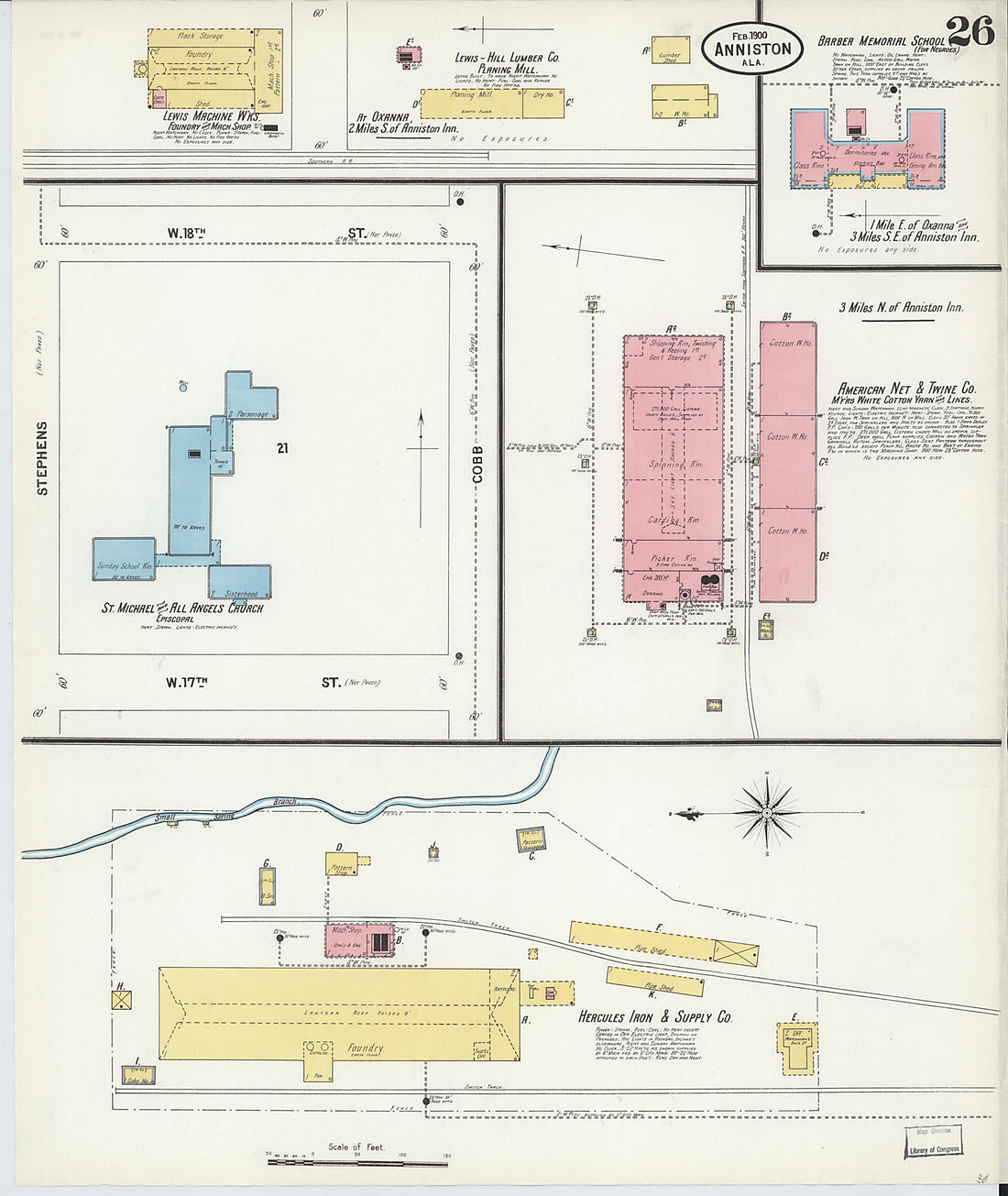 This old map of Anniston, Calhoun County, Alabama was created by Sanborn Map Company in 1900