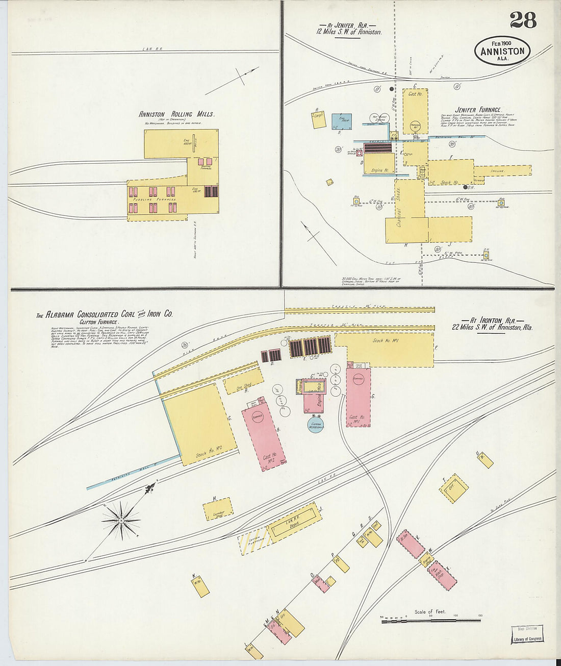 This old map of Anniston, Calhoun County, Alabama was created by Sanborn Map Company in 1900