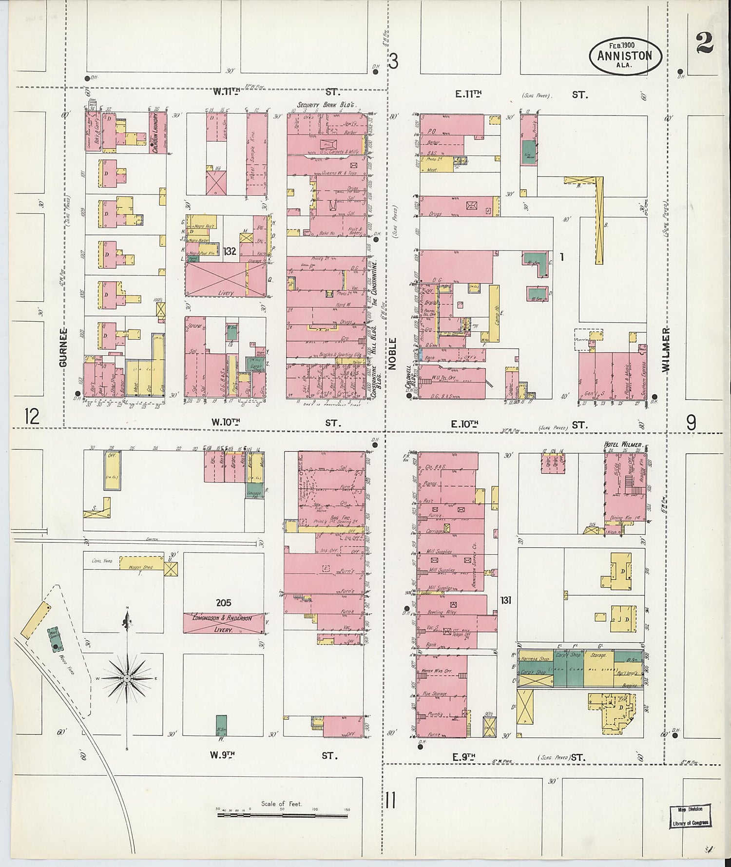 This old map of Anniston, Calhoun County, Alabama was created by Sanborn Map Company in 1900