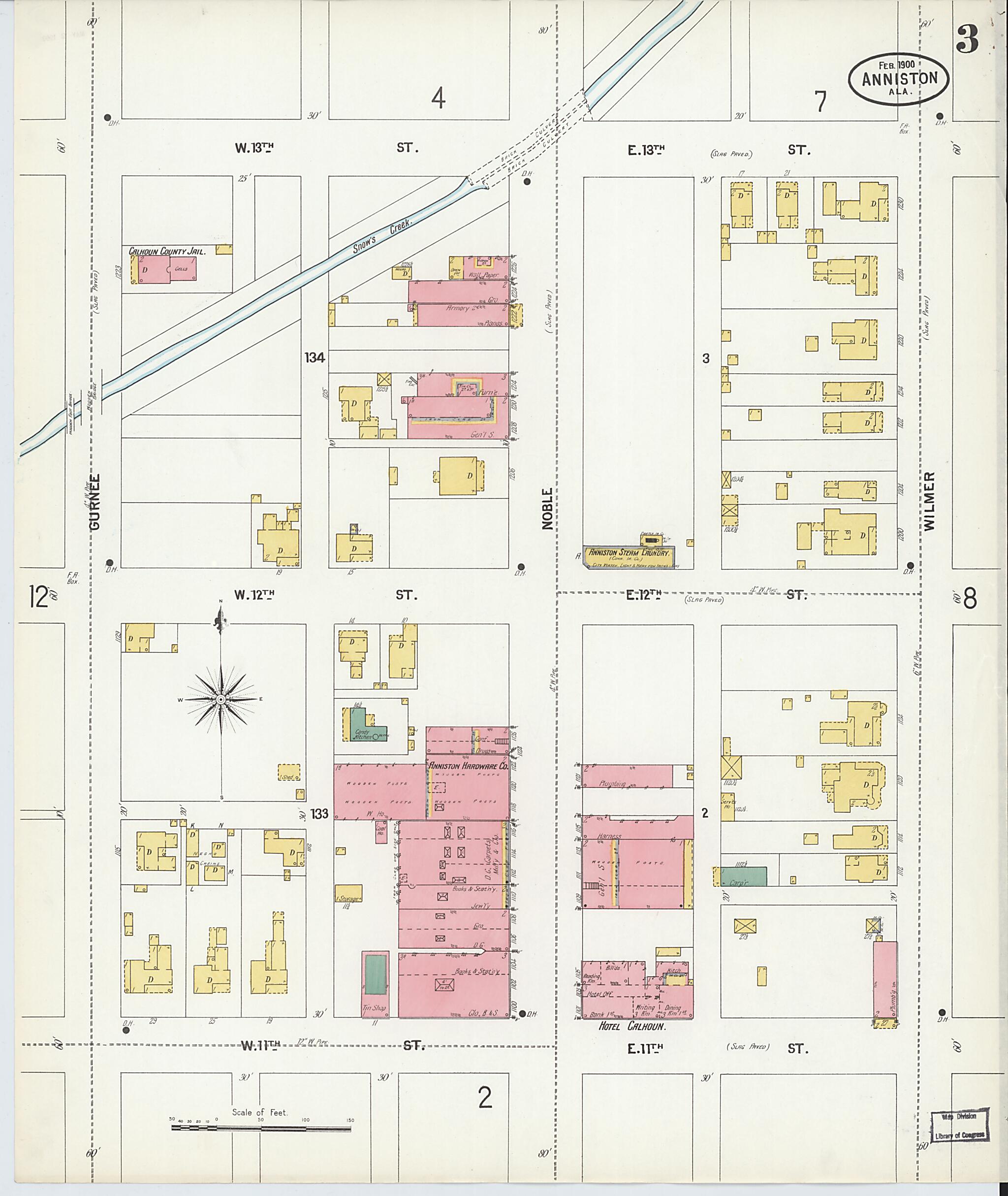 This old map of Anniston, Calhoun County, Alabama was created by Sanborn Map Company in 1900