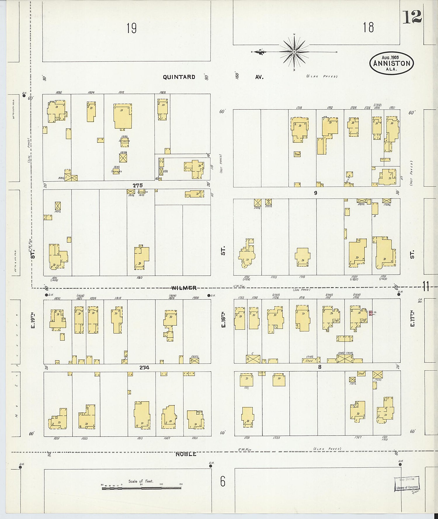 This old map of Anniston, Calhoun County, Alabama was created by Sanborn Map Company in 1905