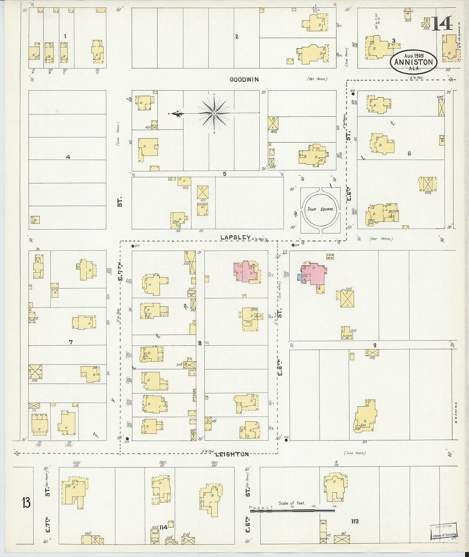 This old map of Anniston, Calhoun County, Alabama was created by Sanborn Map Company in 1905