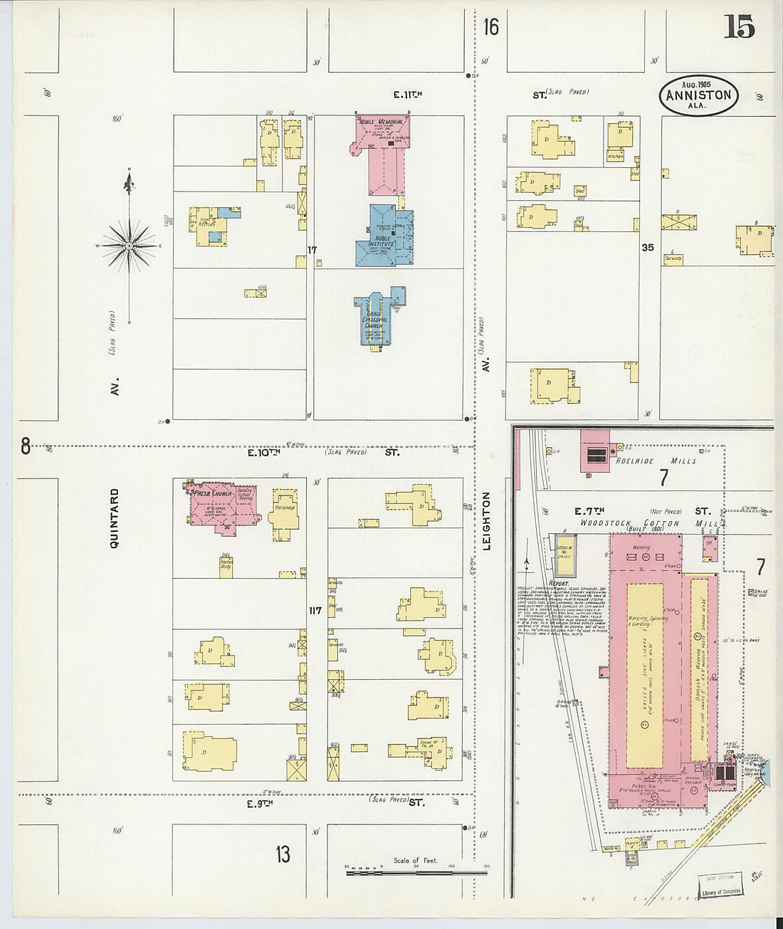 This old map of Anniston, Calhoun County, Alabama was created by Sanborn Map Company in 1905