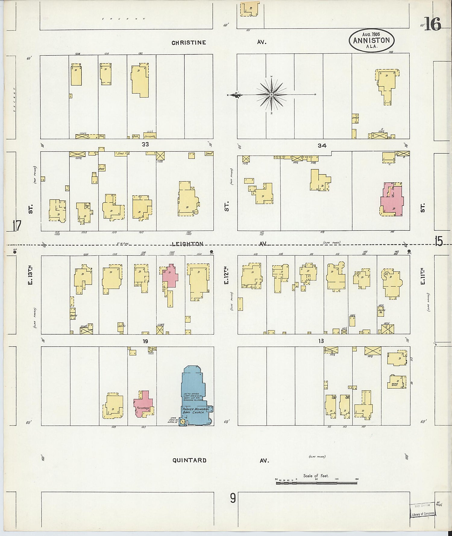 This old map of Anniston, Calhoun County, Alabama was created by Sanborn Map Company in 1905