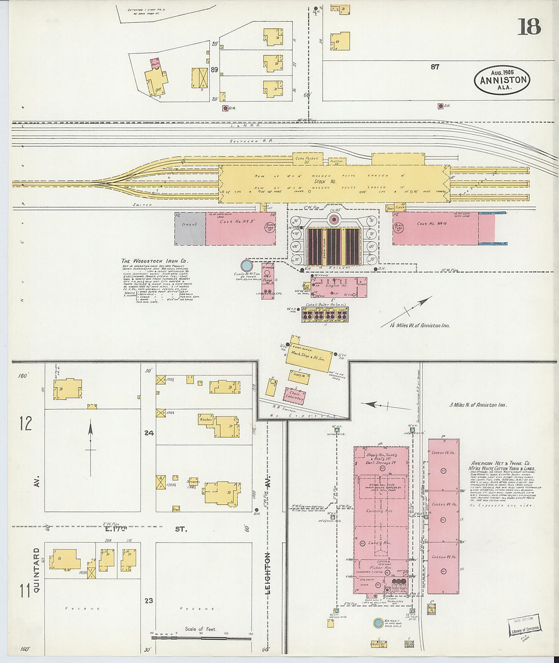 This old map of Anniston, Calhoun County, Alabama was created by Sanborn Map Company in 1905