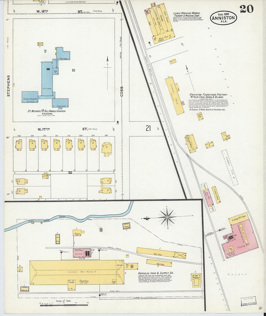 This old map of Anniston, Calhoun County, Alabama was created by Sanborn Map Company in 1905