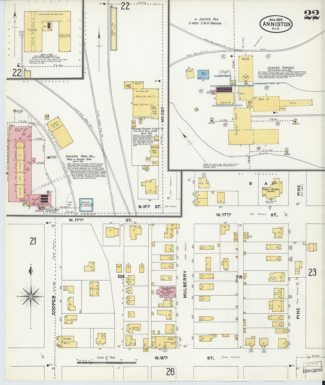 This old map of Anniston, Calhoun County, Alabama was created by Sanborn Map Company in 1905