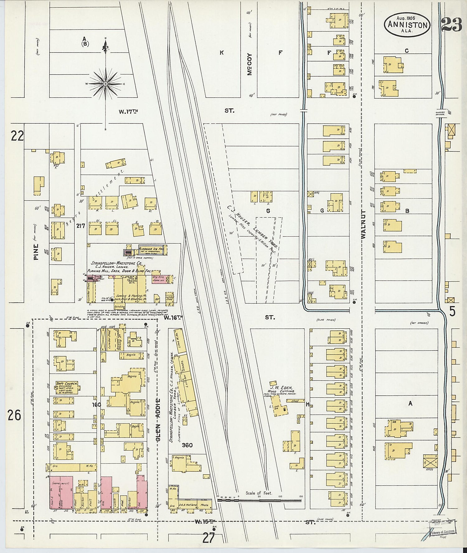 This old map of Anniston, Calhoun County, Alabama was created by Sanborn Map Company in 1905