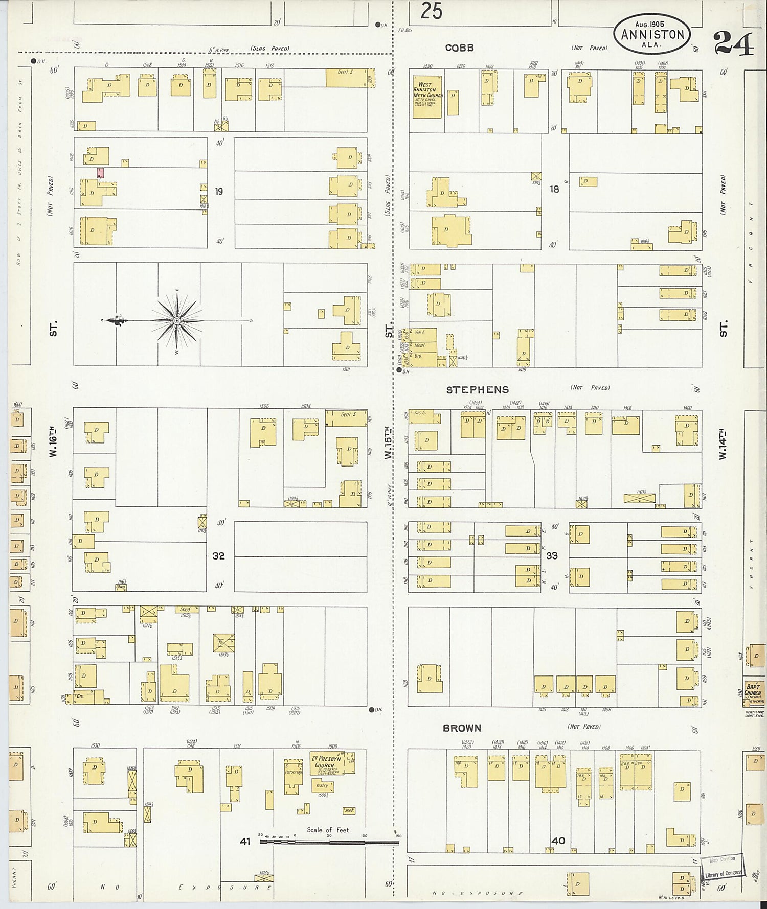 This old map of Anniston, Calhoun County, Alabama was created by Sanborn Map Company in 1905