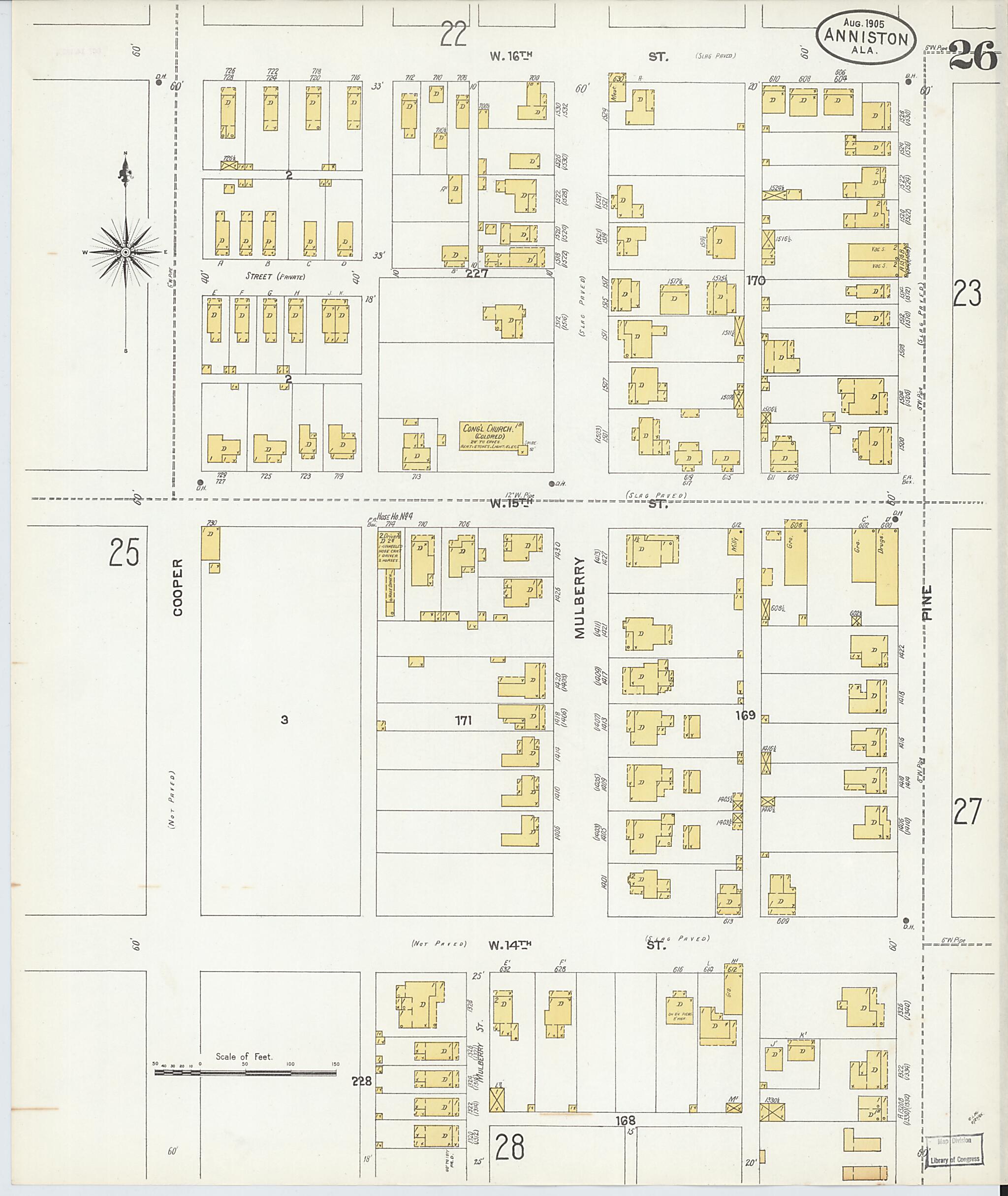 This old map of Anniston, Calhoun County, Alabama was created by Sanborn Map Company in 1905