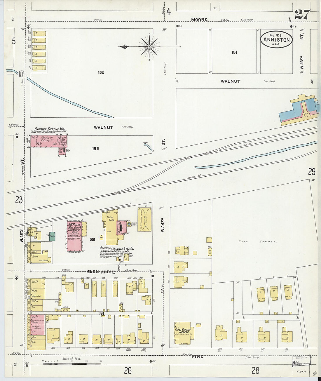 This old map of Anniston, Calhoun County, Alabama was created by Sanborn Map Company in 1905