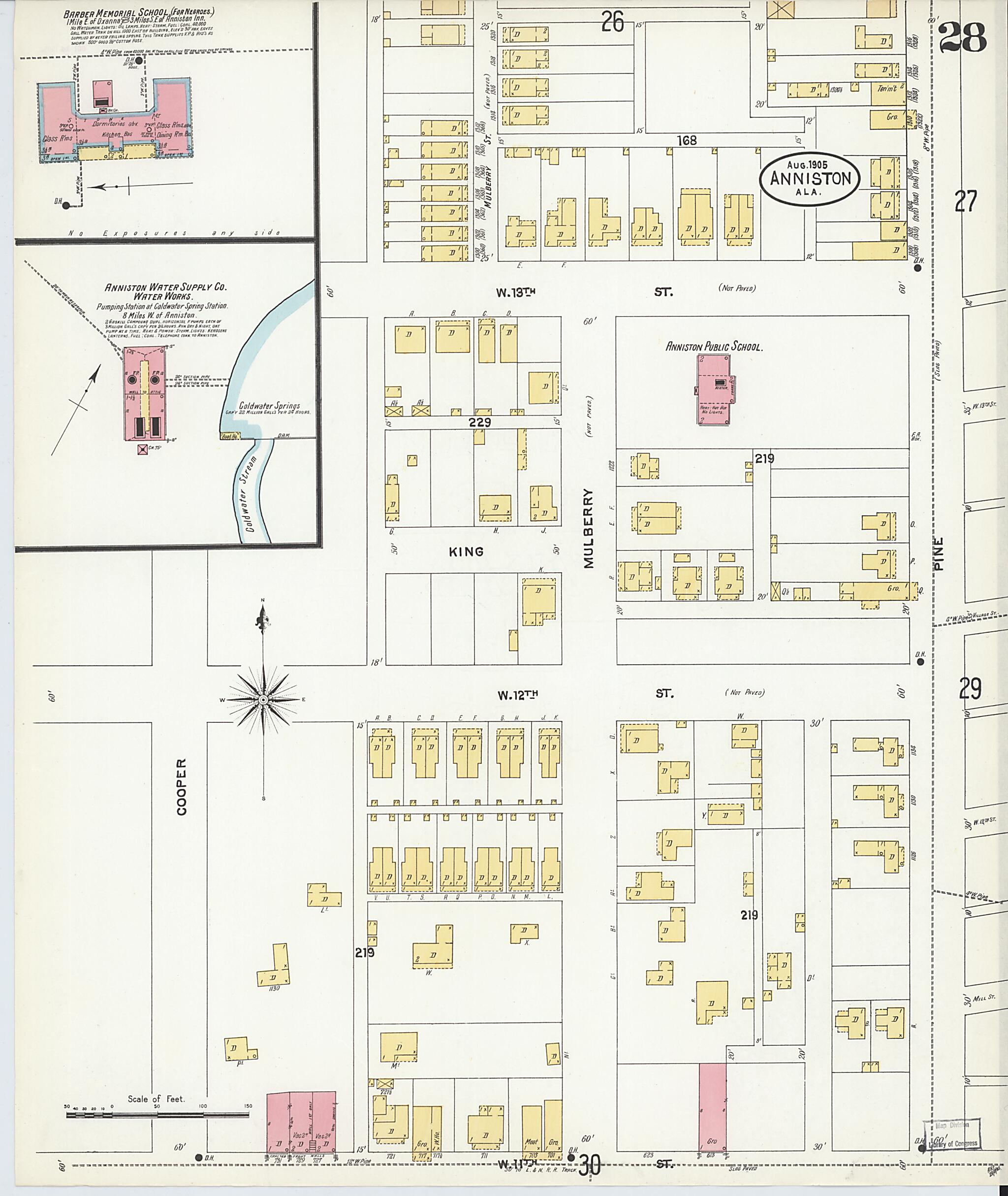 This old map of Anniston, Calhoun County, Alabama was created by Sanborn Map Company in 1905