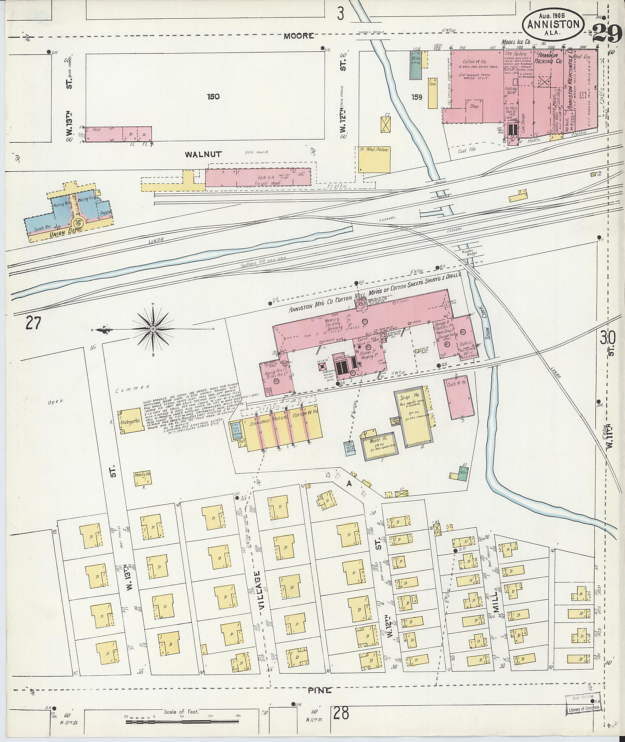 This old map of Anniston, Calhoun County, Alabama was created by Sanborn Map Company in 1905