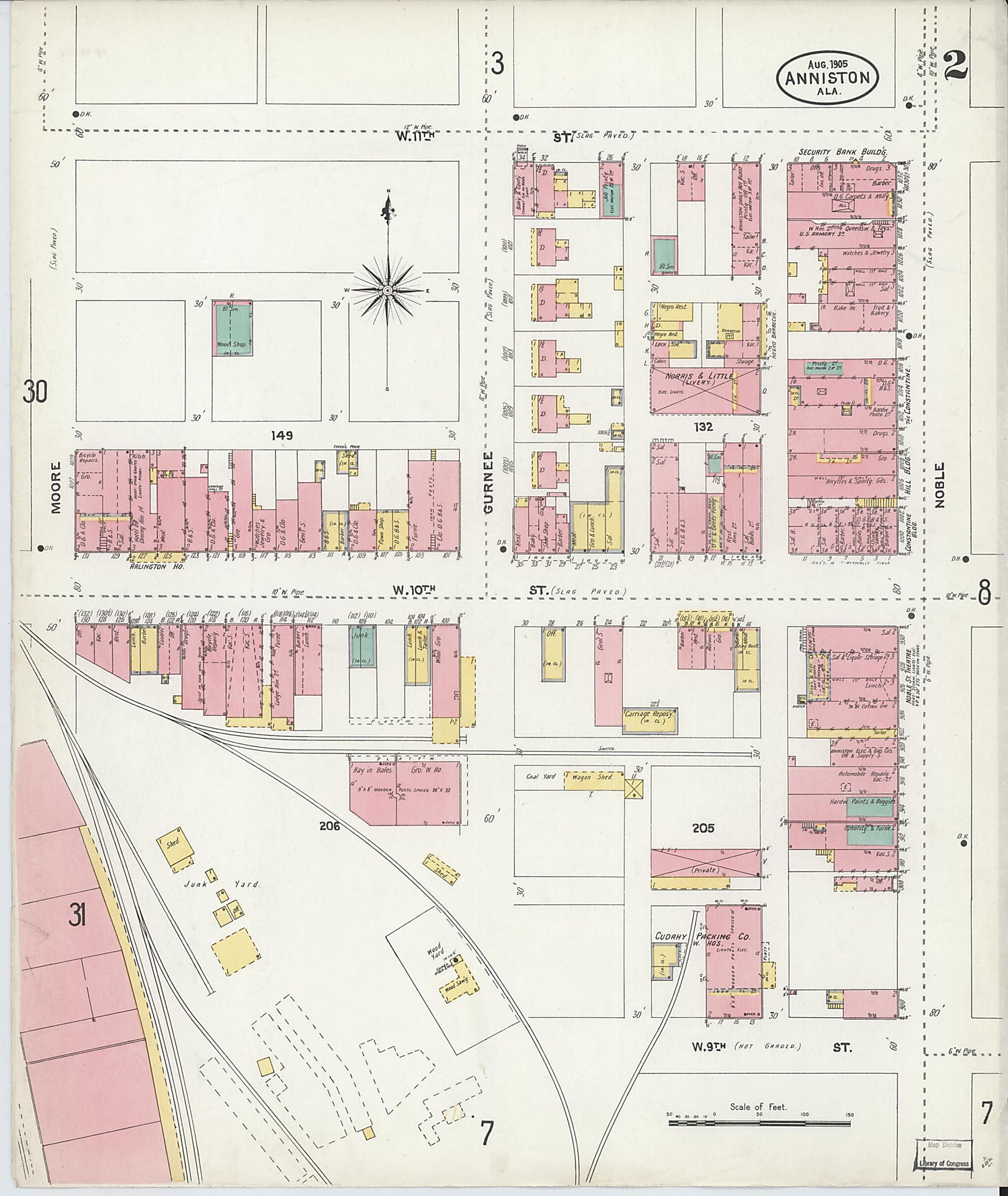 This old map of Anniston, Calhoun County, Alabama was created by Sanborn Map Company in 1905