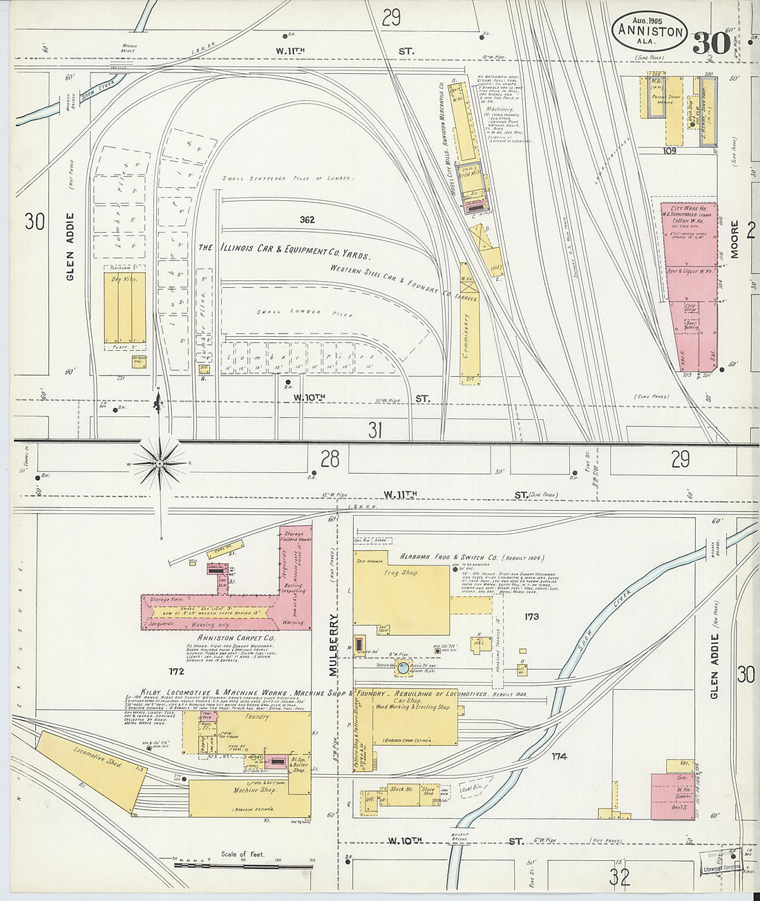 This old map of Anniston, Calhoun County, Alabama was created by Sanborn Map Company in 1905