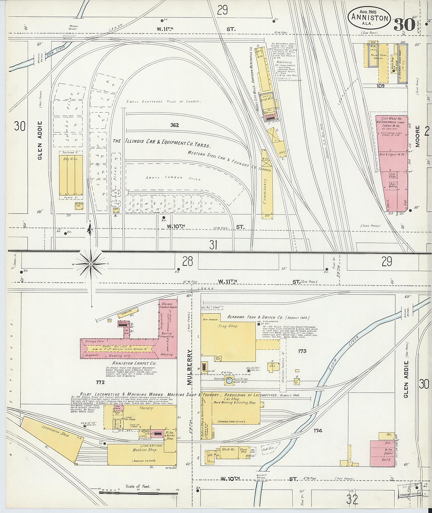 This old map of Anniston, Calhoun County, Alabama was created by Sanborn Map Company in 1905