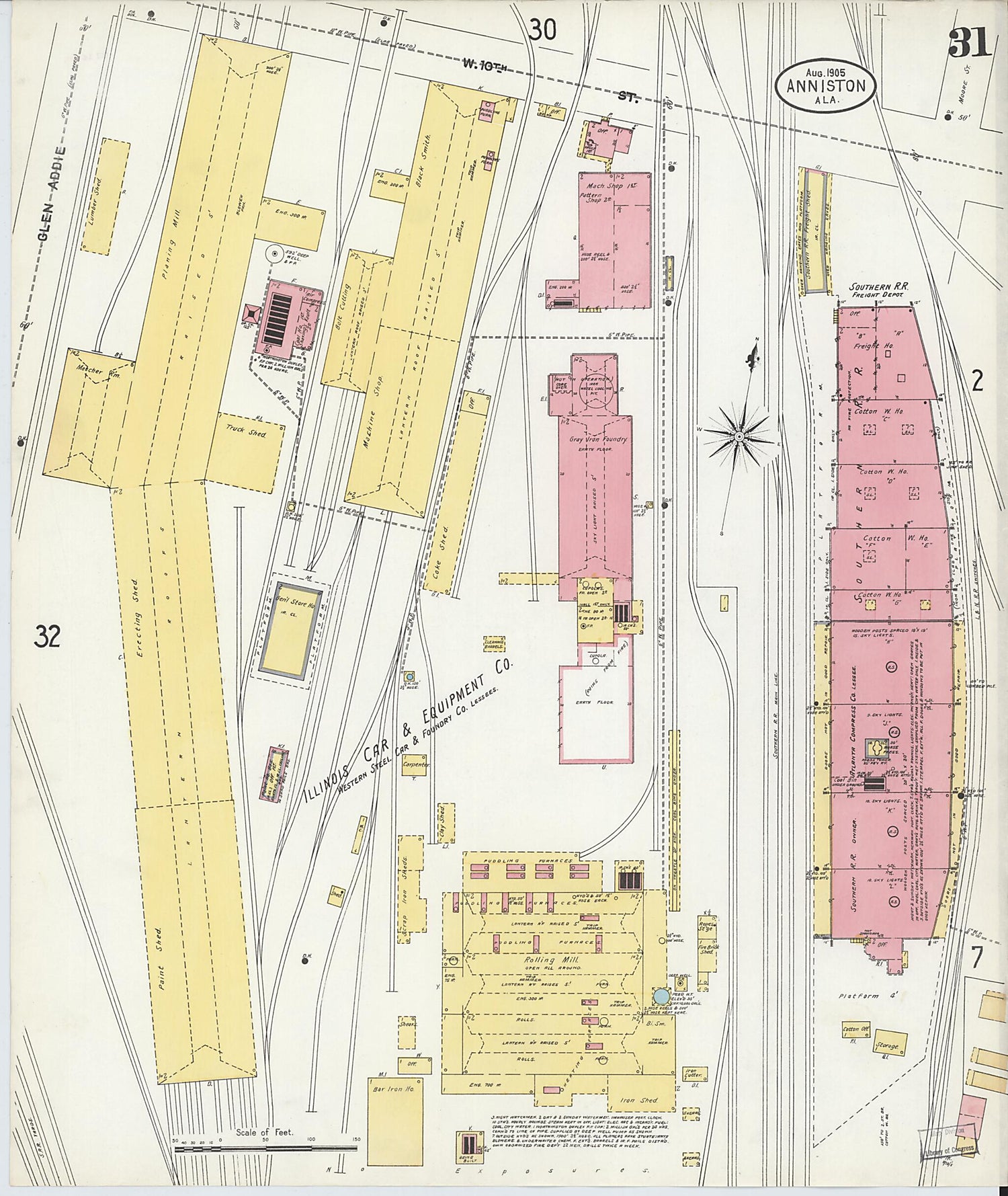 This old map of Anniston, Calhoun County, Alabama was created by Sanborn Map Company in 1905