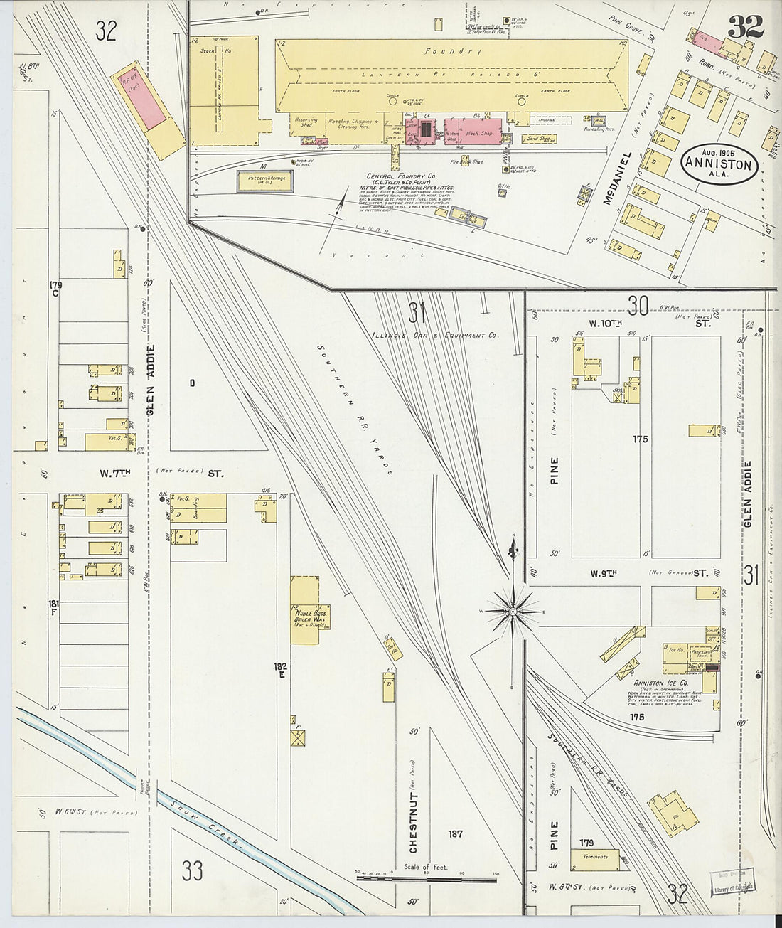 This old map of Anniston, Calhoun County, Alabama was created by Sanborn Map Company in 1905