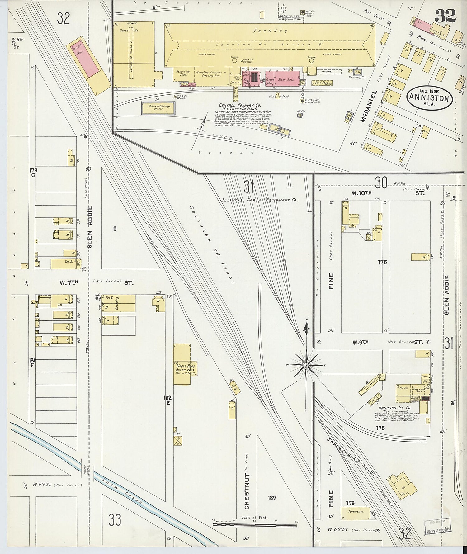 This old map of Anniston, Calhoun County, Alabama was created by Sanborn Map Company in 1905