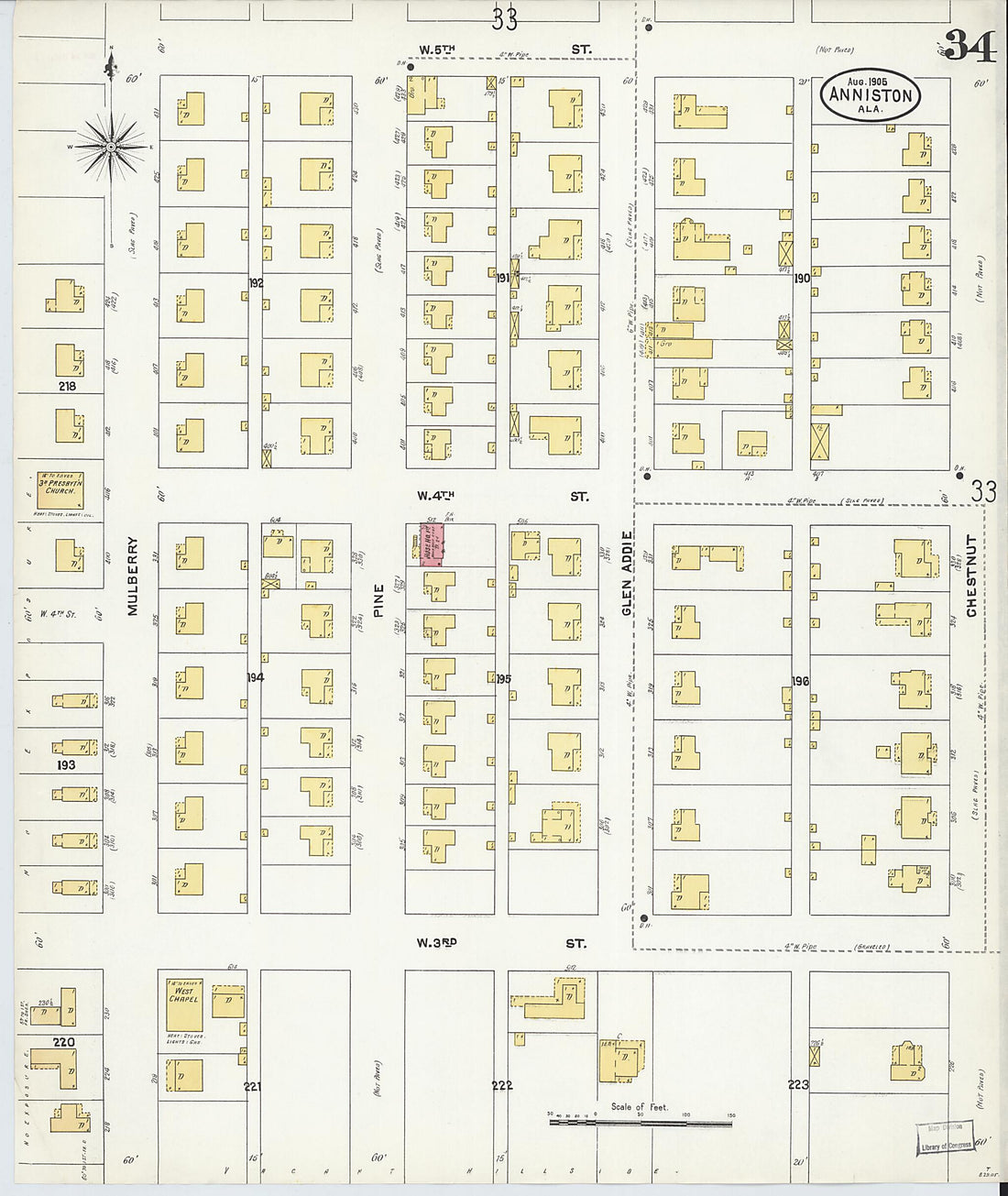 This old map of Anniston, Calhoun County, Alabama was created by Sanborn Map Company in 1905