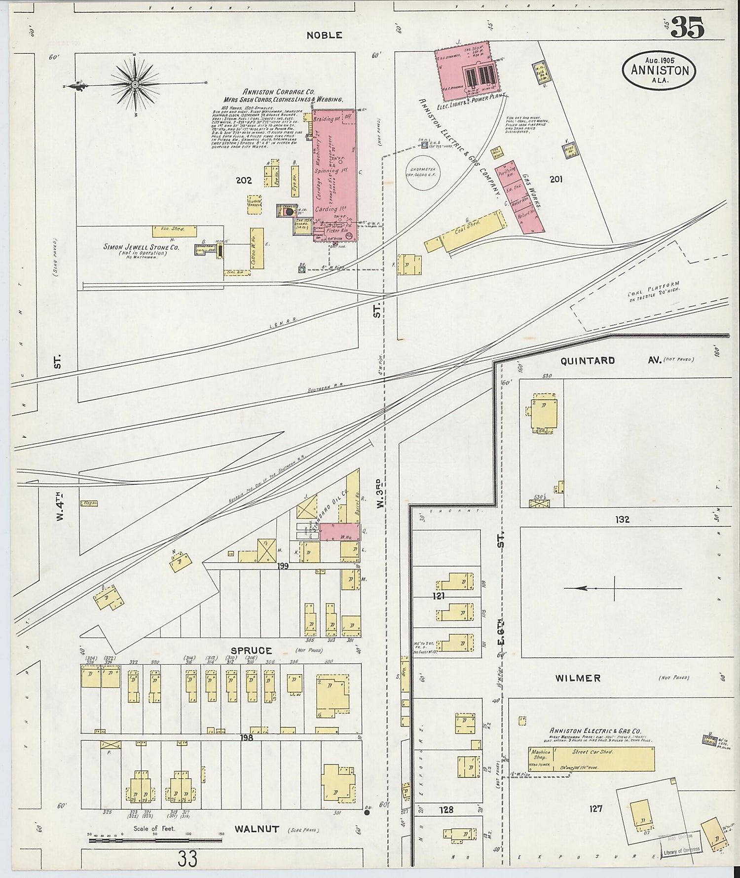 This old map of Anniston, Calhoun County, Alabama was created by Sanborn Map Company in 1905