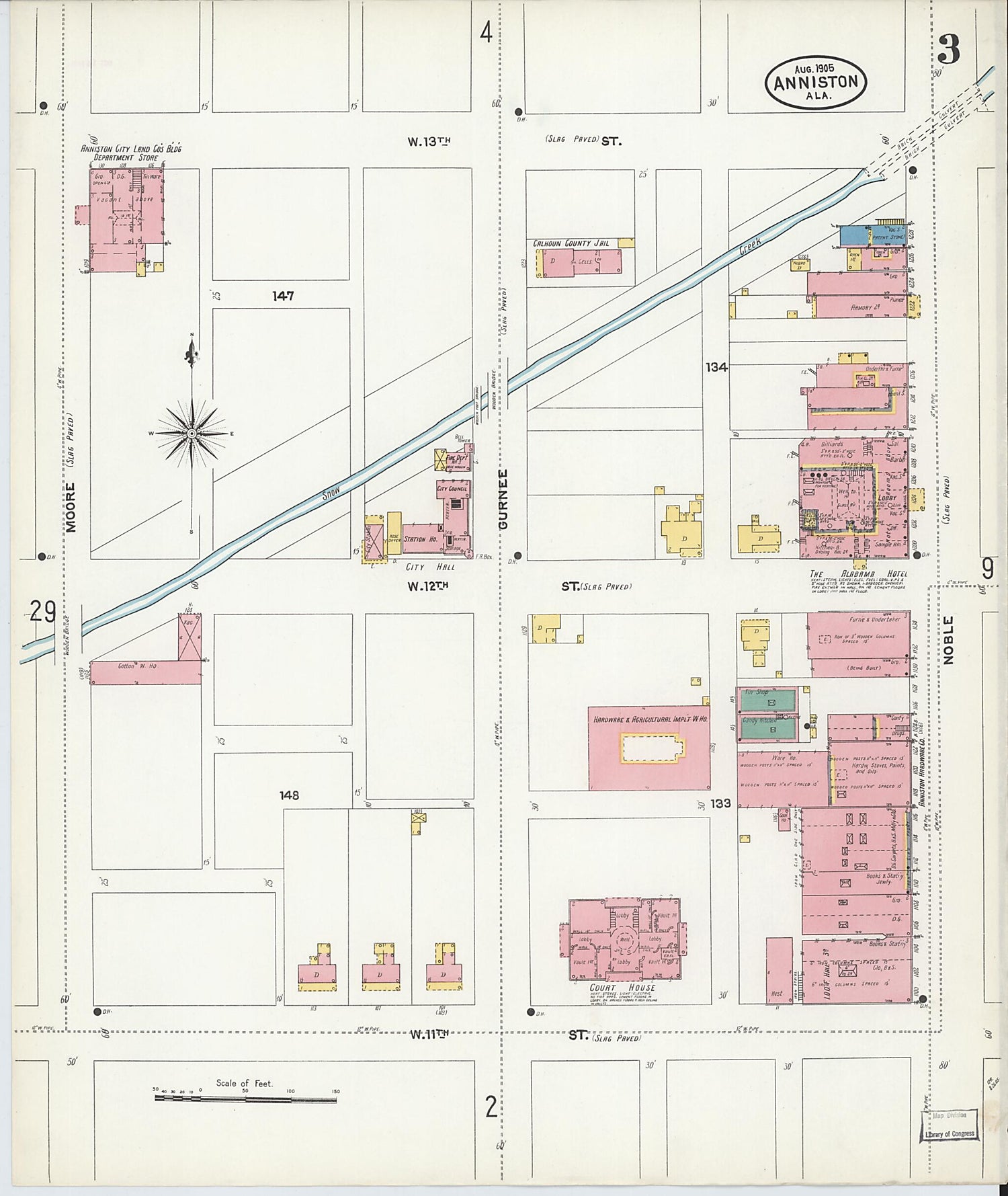 This old map of Anniston, Calhoun County, Alabama was created by Sanborn Map Company in 1905