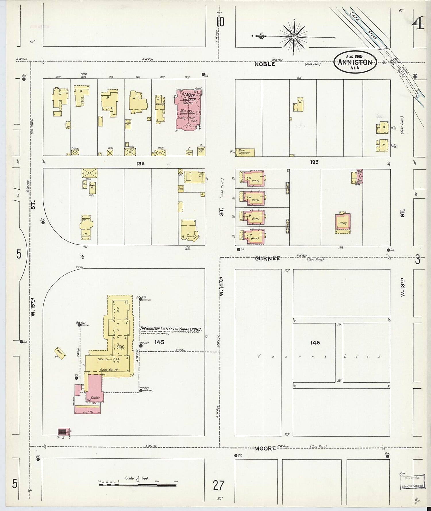 This old map of Anniston, Calhoun County, Alabama was created by Sanborn Map Company in 1905