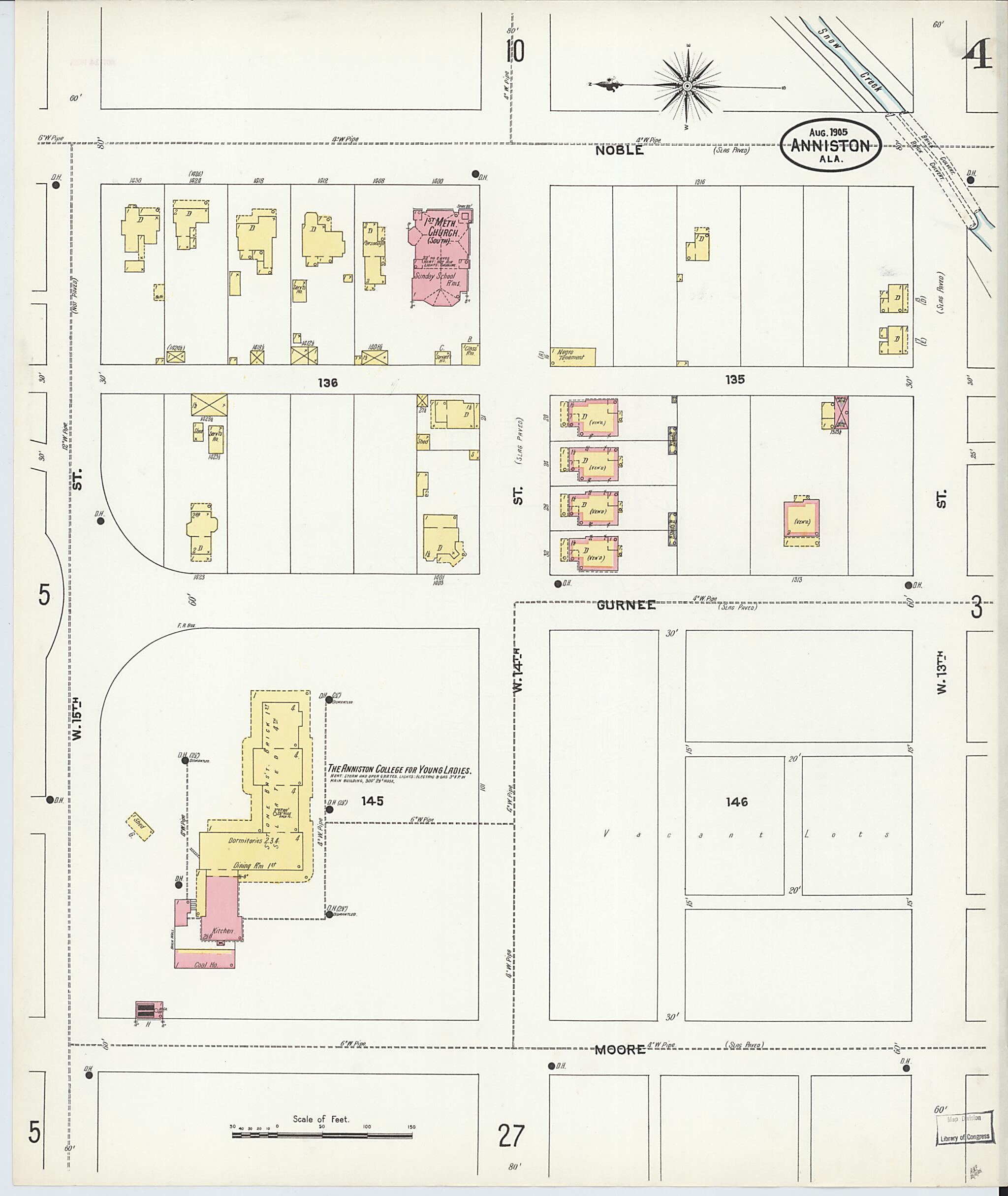 This old map of Anniston, Calhoun County, Alabama was created by Sanborn Map Company in 1905