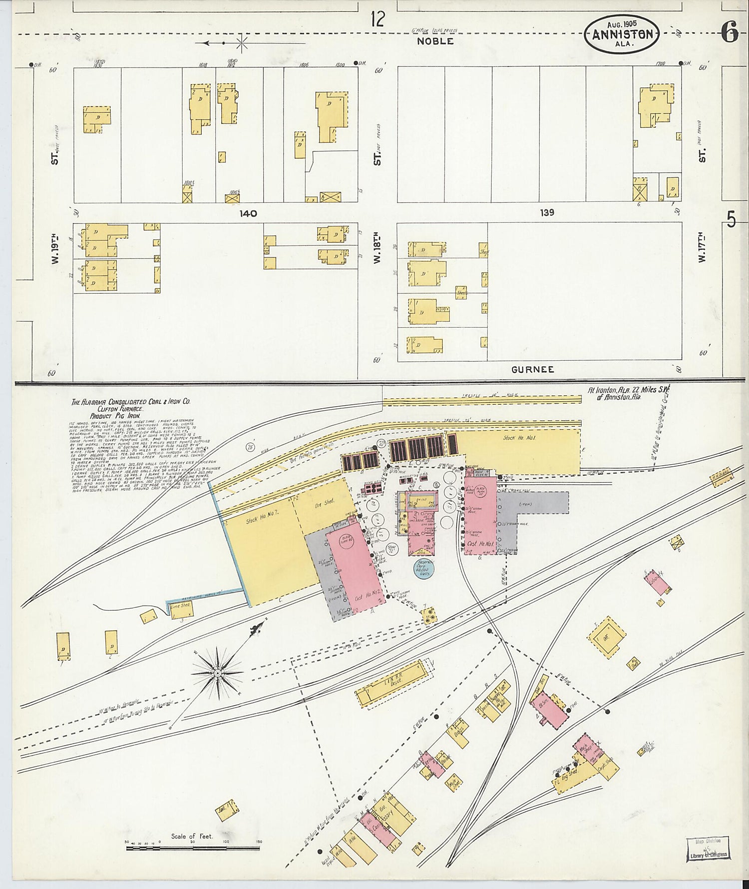 This old map of Anniston, Calhoun County, Alabama was created by Sanborn Map Company in 1905