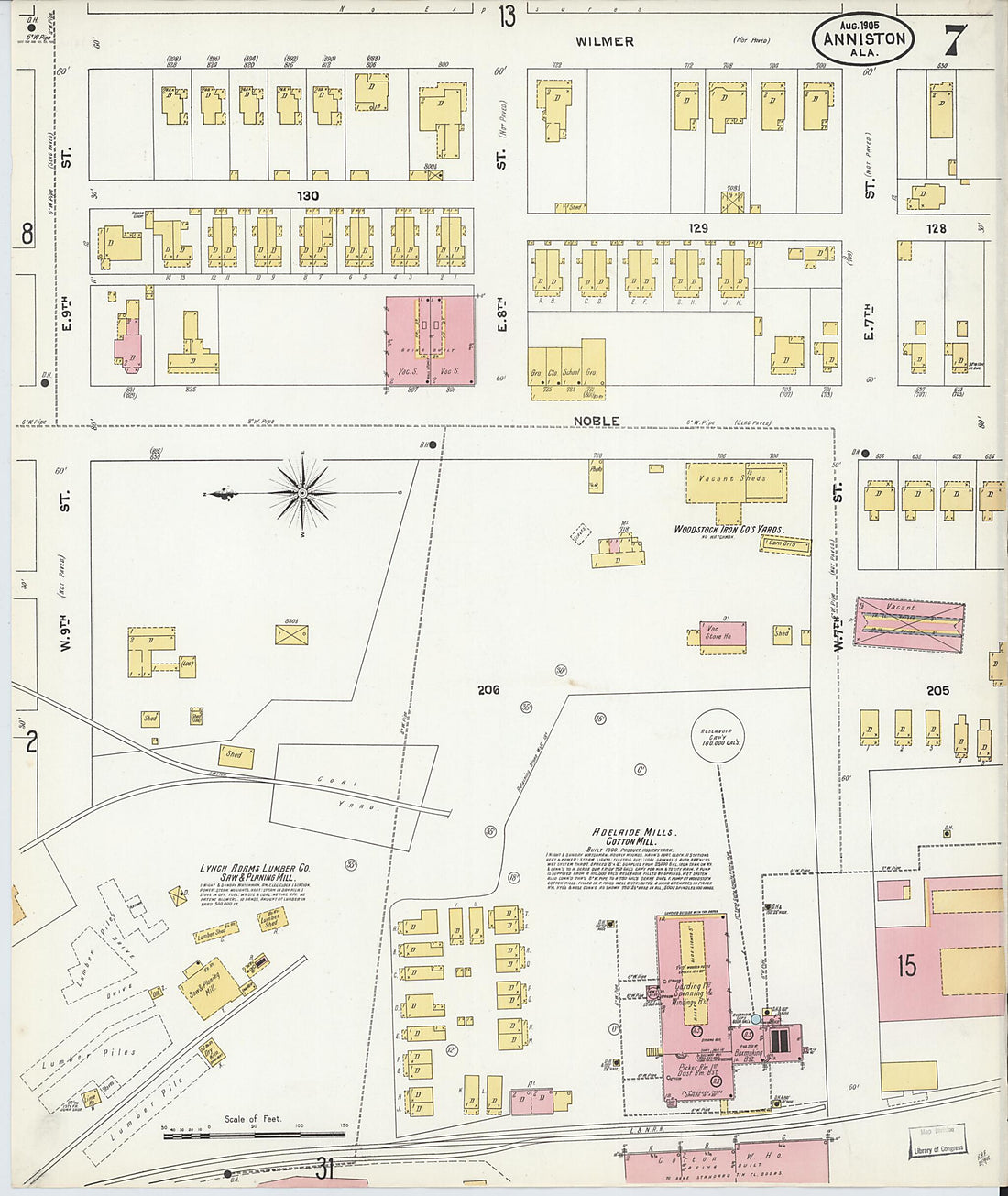 This old map of Anniston, Calhoun County, Alabama was created by Sanborn Map Company in 1905